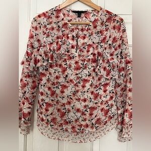 White House Black Market Red Floral Blouse